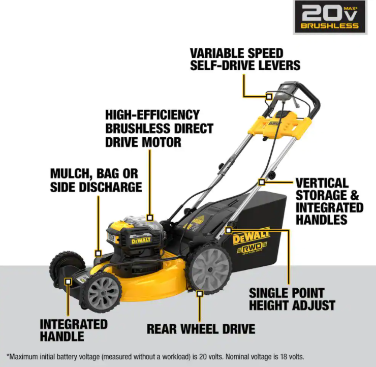 DEWALT 21 in. 20-Volt Cordless Electric Manual Walk Behind Self Propelled Mower with Two 12 Ah Flexvolt Batteries and Charger