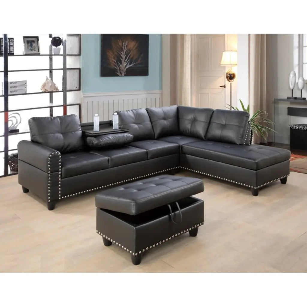 Brandow 97.2' Wide Faux Leather Sofa & Chaise with Ottoman