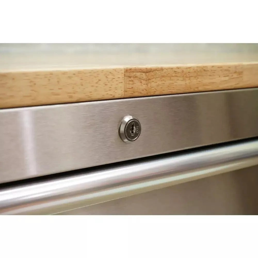 72 in 18-Drawer 24 in. D Mobile Workbench with Solid Wood Top Stainless Steel